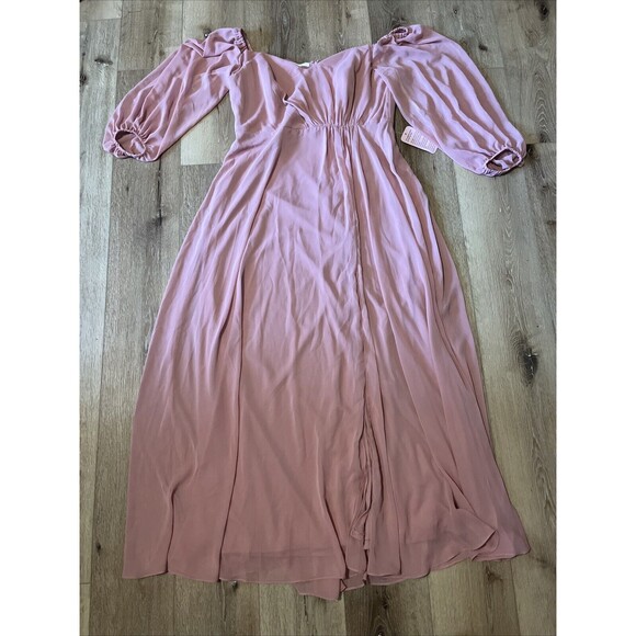 Dessy Collection Convertible Neck Long Sleeve Chiffon Gown Desert Rose Size 18 R - Picture 3 of 7